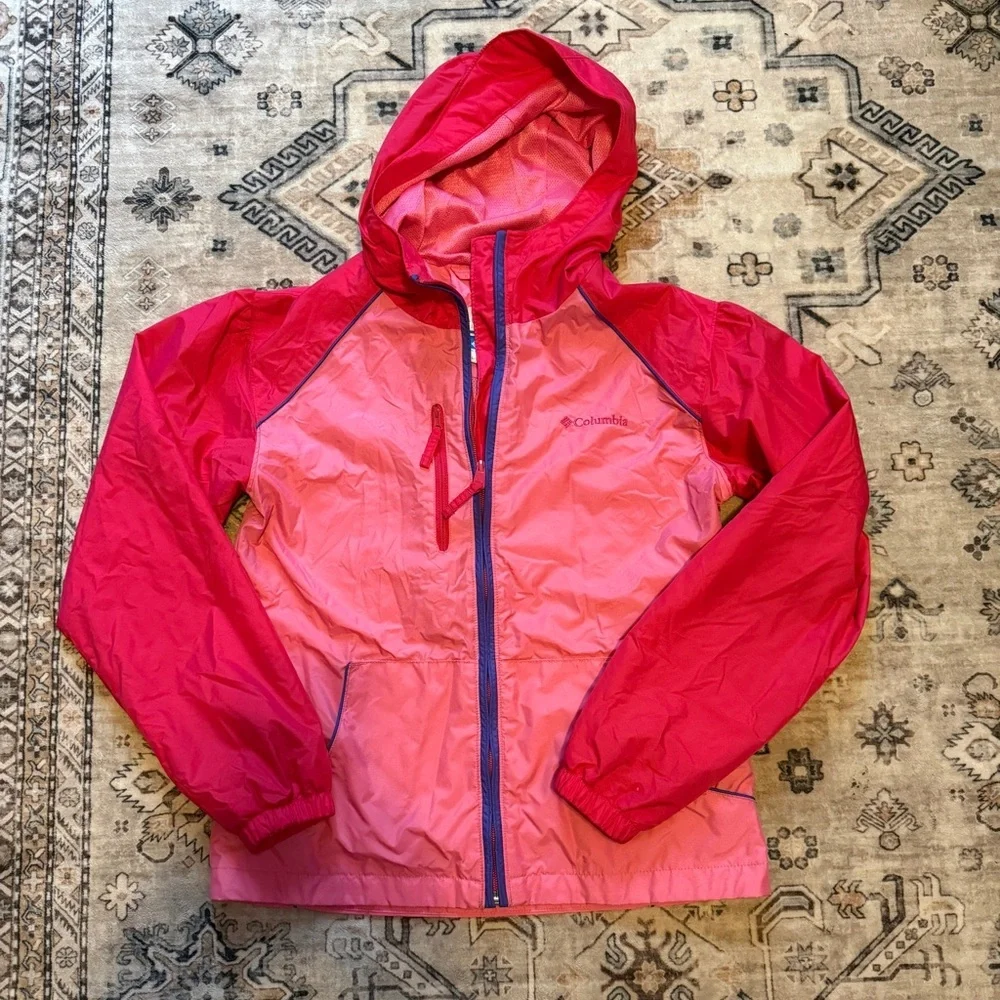 Columbia Girl’s Pink Lightweight Hooded Raincoat Windbreaker - Size‎ 14/16